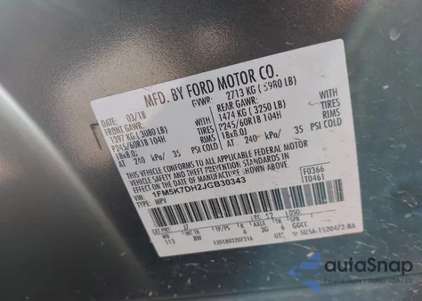 2018 Ford Explorer Xlt z USA, uszkodzony, nr VIN 1FM5K7DH2JGB30343